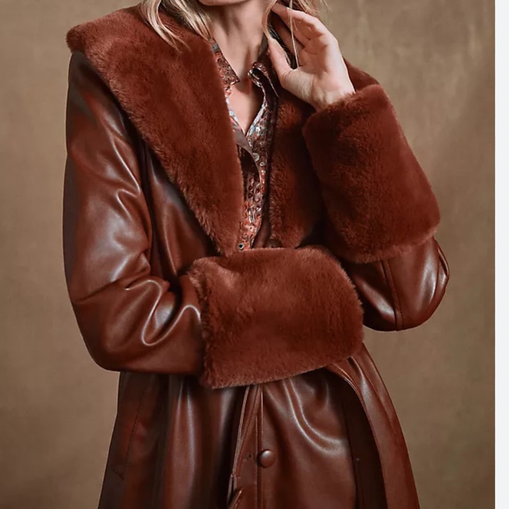 Avec Les Filles Faux Leather & Fur-Trim Trench Coat :: XXS :: NWT